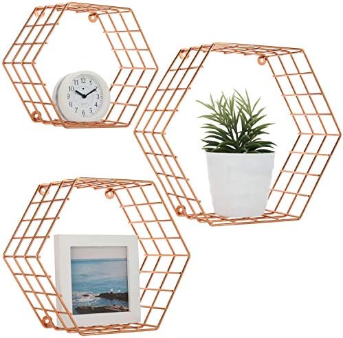 MyGift Copper Floating Hexagon Shelves Set of 3