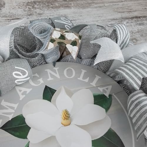 Neutral Magnolia Welcome Wreath - 24 Inch Front Door Decor