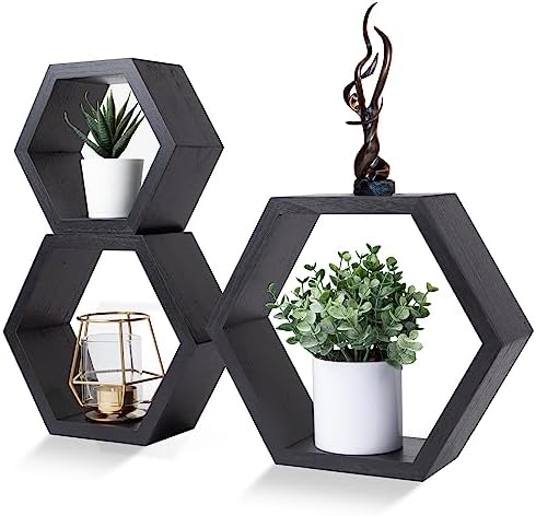 Hexagon Floating Shelves Set of 3 for Home Decor Storage