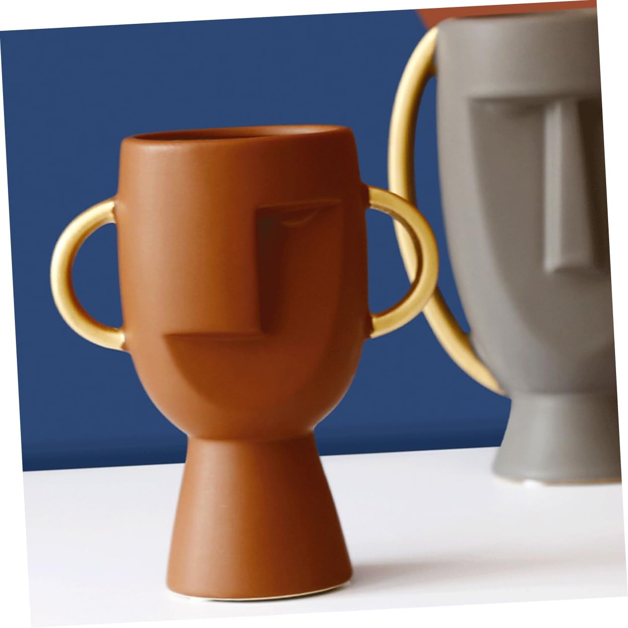 Human Face Ceramic Vase Dry Flower Holder for Home Decoration Unique Table Ornament Grey Craft