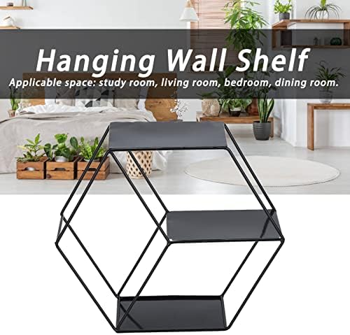 Hexagonal Floating Shelf Wall Decor with 2 Layers Black Metal
