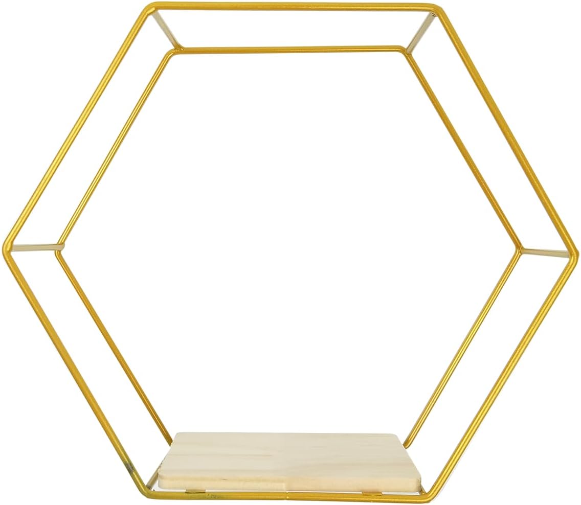 3 Piece Gold Hexagon Floating Shelves Set