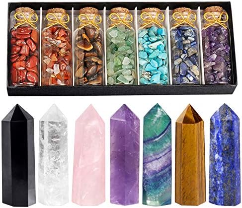 SUNYIK 7 Chakra Crystal Wishing Bottle Set and Healing Wand