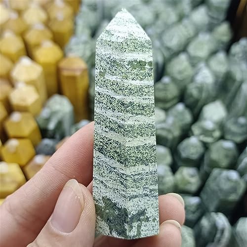 KatLin Natural Green Zebra Stone Crystal Column for Home Office Decor