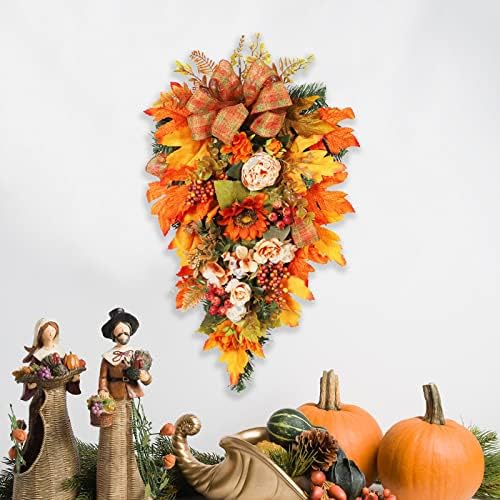 Fall Harvest Teardrop Wreath with Lights