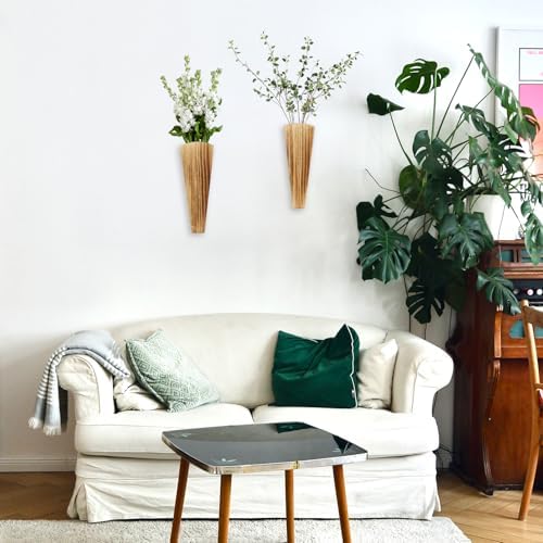 Set of 2 Fan-Shaped Wooden Wall Vases for Home Decor