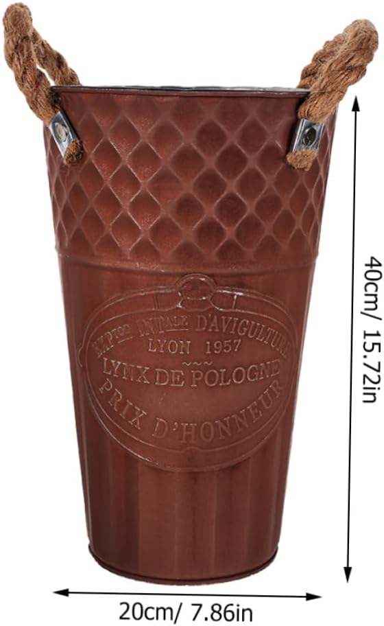 Vintage Style Flower Bucket Rustic Decorative Metal Vase