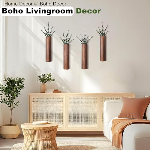 4 Pack Wood Wall Planter with Artificial Eucalyptus