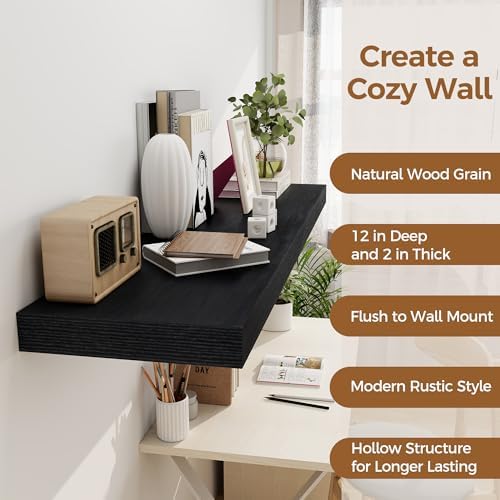 48 Inch Black Floating Shelf for Wall Display
