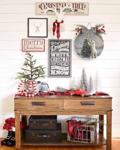 Welcome Sign Christmas Wreath Decor Round Wood Sign