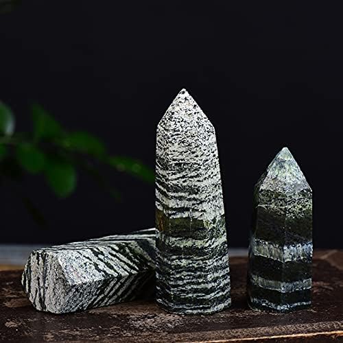 Primary Stones and Minerals Green Zebra Quartz Wand for Home Decor