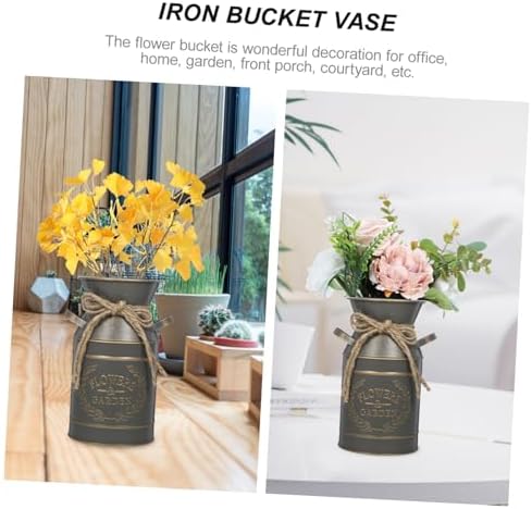 Balacoo Rustic Galvanized Flower Vase Double Handle