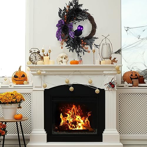 22 Inch Halloween Owl Wreath with Lighted Eyes