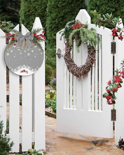 Welcome Sign Christmas Wreath Decor Round Wooden Plaque 1