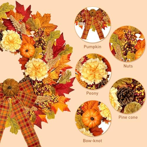 24 Inch Fall Wreath with Lights Pumpkin and Berry Decor