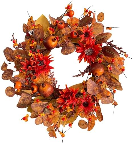 18 Inch Fall Wreath for Front Door Decor