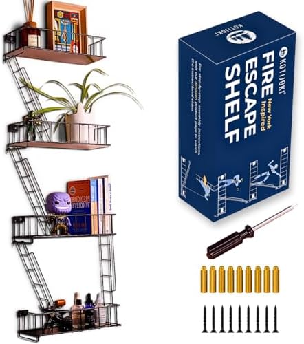 4 Tier Fire Escape Wall Shelf - Black Metal Decor Ladder Shelf