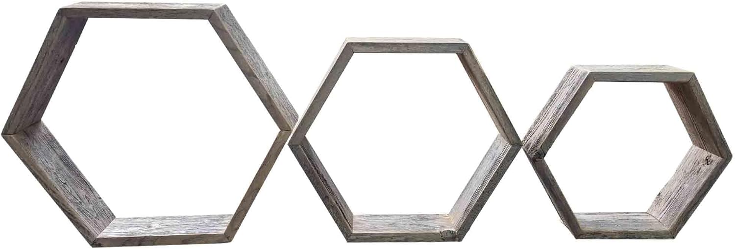 Rockin Wood Reclaimed Hexagon Shelves Set of 3