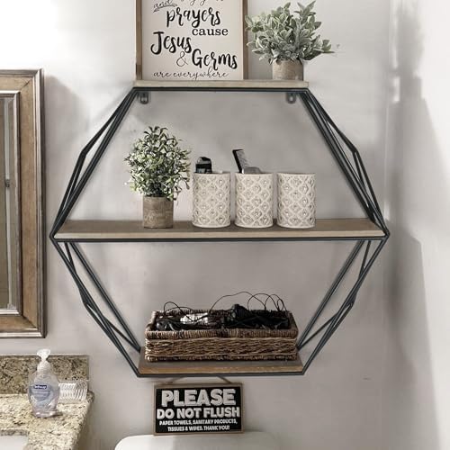 Oakrain Black Floating Wall Shelf Hexagon Living Room Bedroom