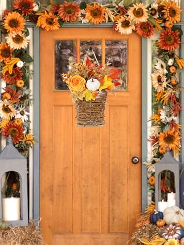 Fall Door Wreath with Peony and Pumpkin Decor