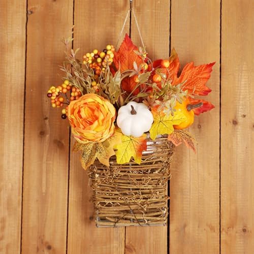 Fall Door Wreath with Peony and Pumpkin Decor