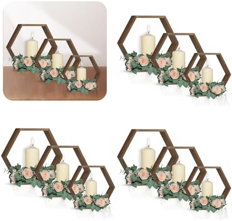 12 Pcs Wooden Hexagon Floating Shelves Brown