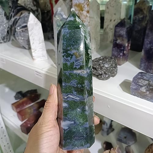 KatLin Natural Water Grass Agate Stone Column for Energy Healing and Home Decor