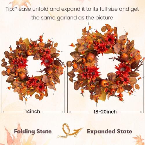 18 Inch Fall Wreath for Front Door Decor