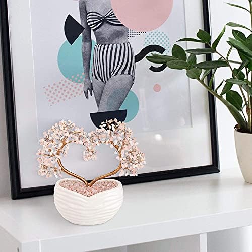 Jovivi Rose Quartz Crystal Heart Money Tree Healing Bonsai Set