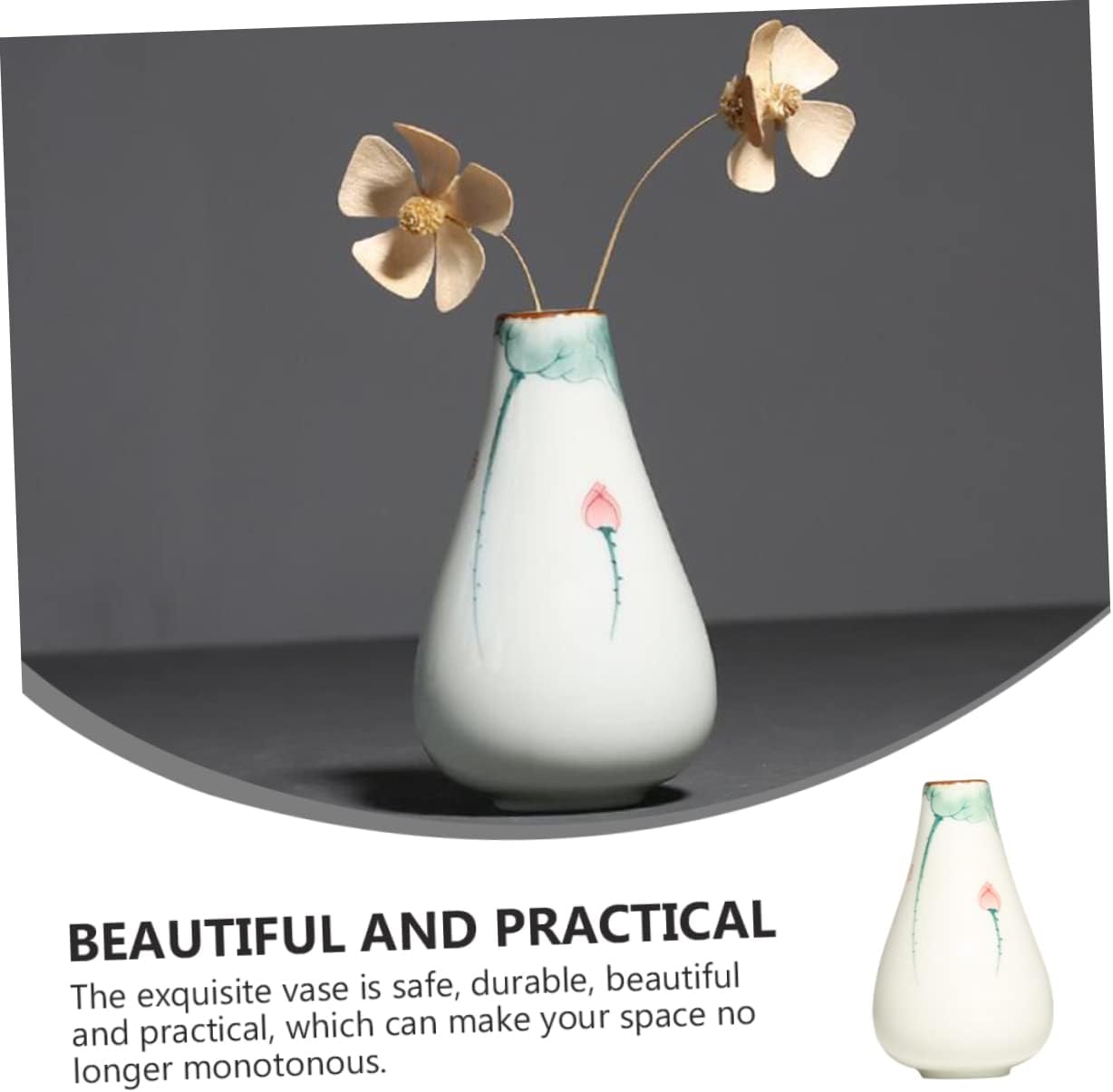 Hand Painted Lotus Ceramic Flower Vase for Desk Decor