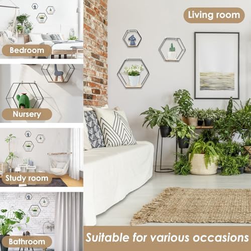 3PCS Hexagon Floating Shelves Black Wall Mount