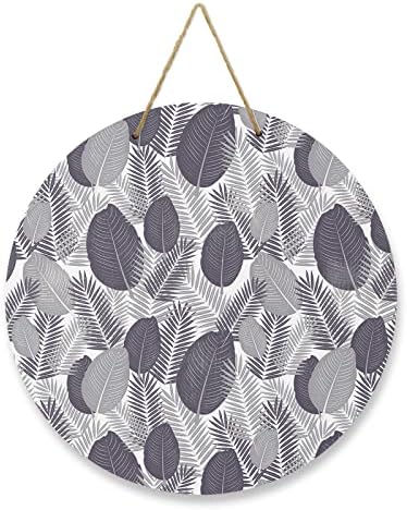 Tropical Leaf Round Wooden Welcome Sign for Front Door