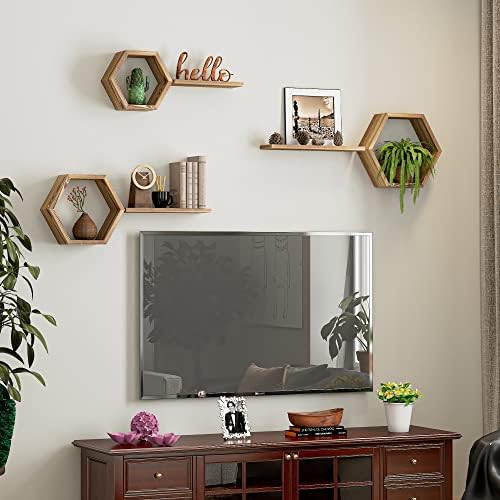 Modern Wooden Hexagon Floating Shelves Set of 6