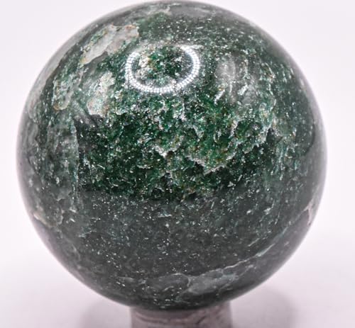 47mm Dark Green Jade Carved Sphere with Stand