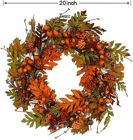 Autumn Oak Wreath with Leaves Acorns Berries Pomegranates for Front Door