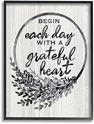 Stupell Industries Grateful Heart Wreath Wall Art 16x20 Black Framed