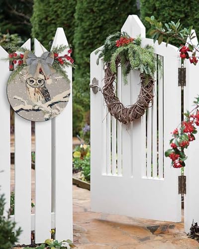 Welcome Sign Christmas Wreath Owl Wood Door Decor