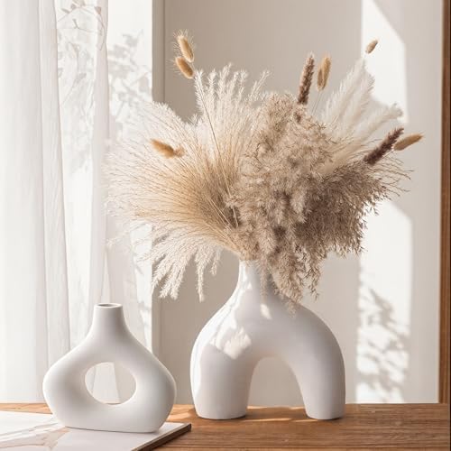 GarDream White Ceramic Vase Set of 2 Minimalist Donut Style