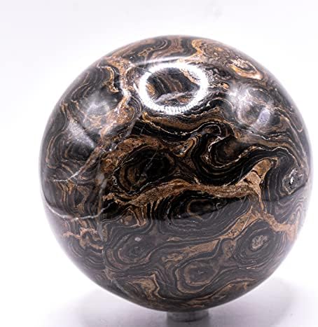 99mm Waved Black Brown Stromatolite Fossil Sphere with Stand