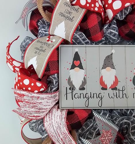 Gnome Christmas Farmhouse Wreath with Hanging Sign