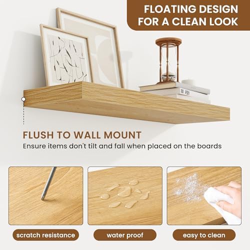Fuqing Floating Shelves Wall Mounted 24 Inch Set of 2 Oak