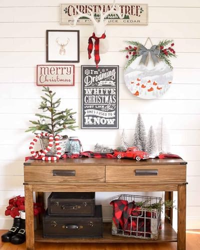 Welcome Sign Christmas Wreath Decor Round Wooden Plaque