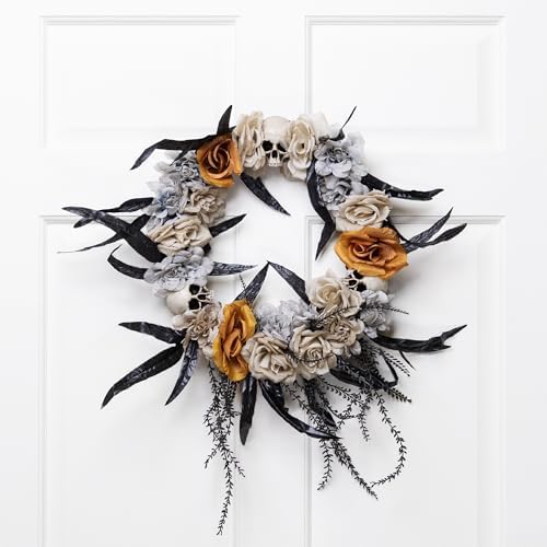 Northlight Halloween Skulls with Roses Wreath 14 Inch Unlit