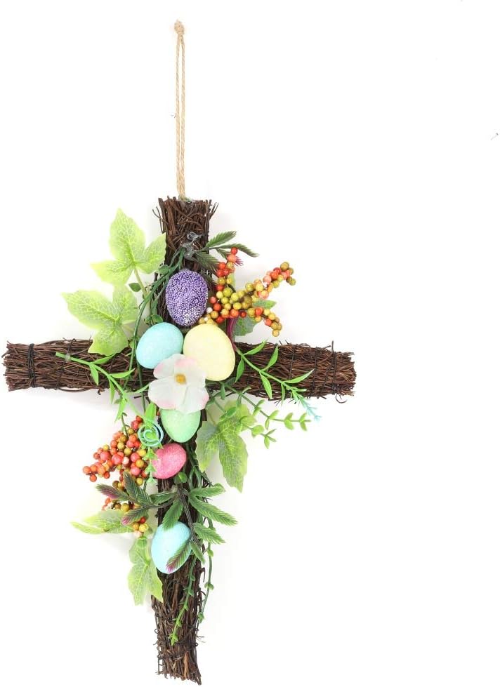 Forart 16 Inch Easter Wreath with Colorful Eggs