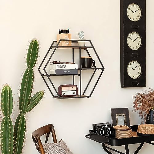 Industrial Style 3 Tier Hexagon Floating Shelf
