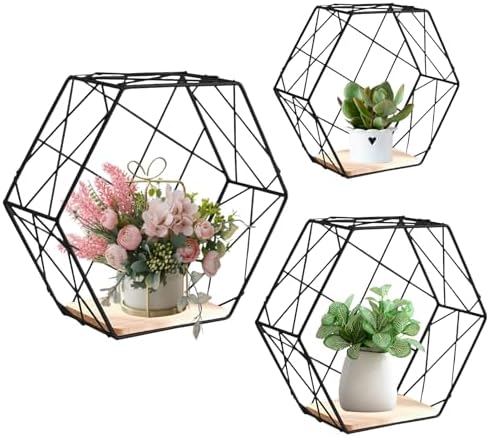 Hexagonal Floating Wall Shelf - Modern Geometric Display Rack