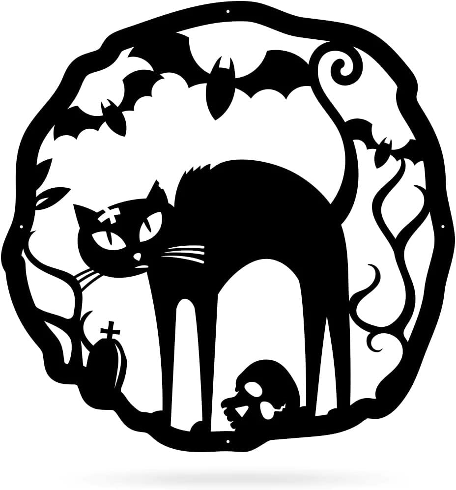 RealSteel Halloween Cat Wreath Front Door Sign