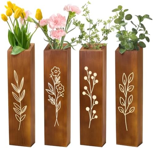 Peacoblue 4 Pack Wall Planters Solid Wood Indoor Decor with Black Finish for Dried Flowers and Faux Greenery