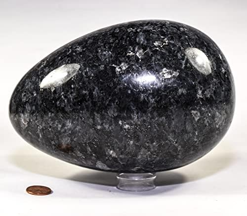 73 Inch Larvikite Egg with Wood Stand - Natural Feldspar Mineral