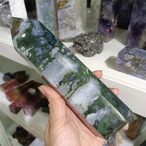 KatLin Natural Water Grass Agate Stone Column for Energy Healing and Home Decor